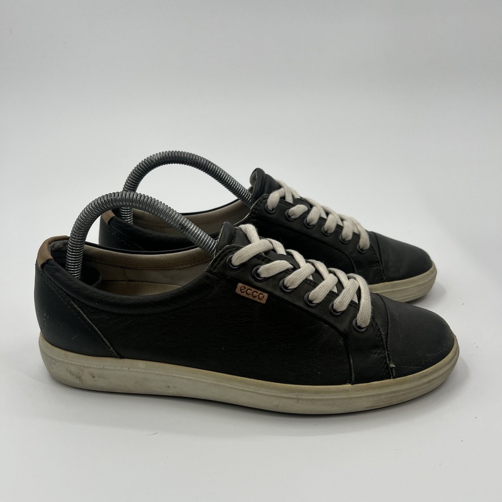 Ecco Soft 7 Shoes Womens 40 US 9 Black Leather Low Lace Casual Sneakers